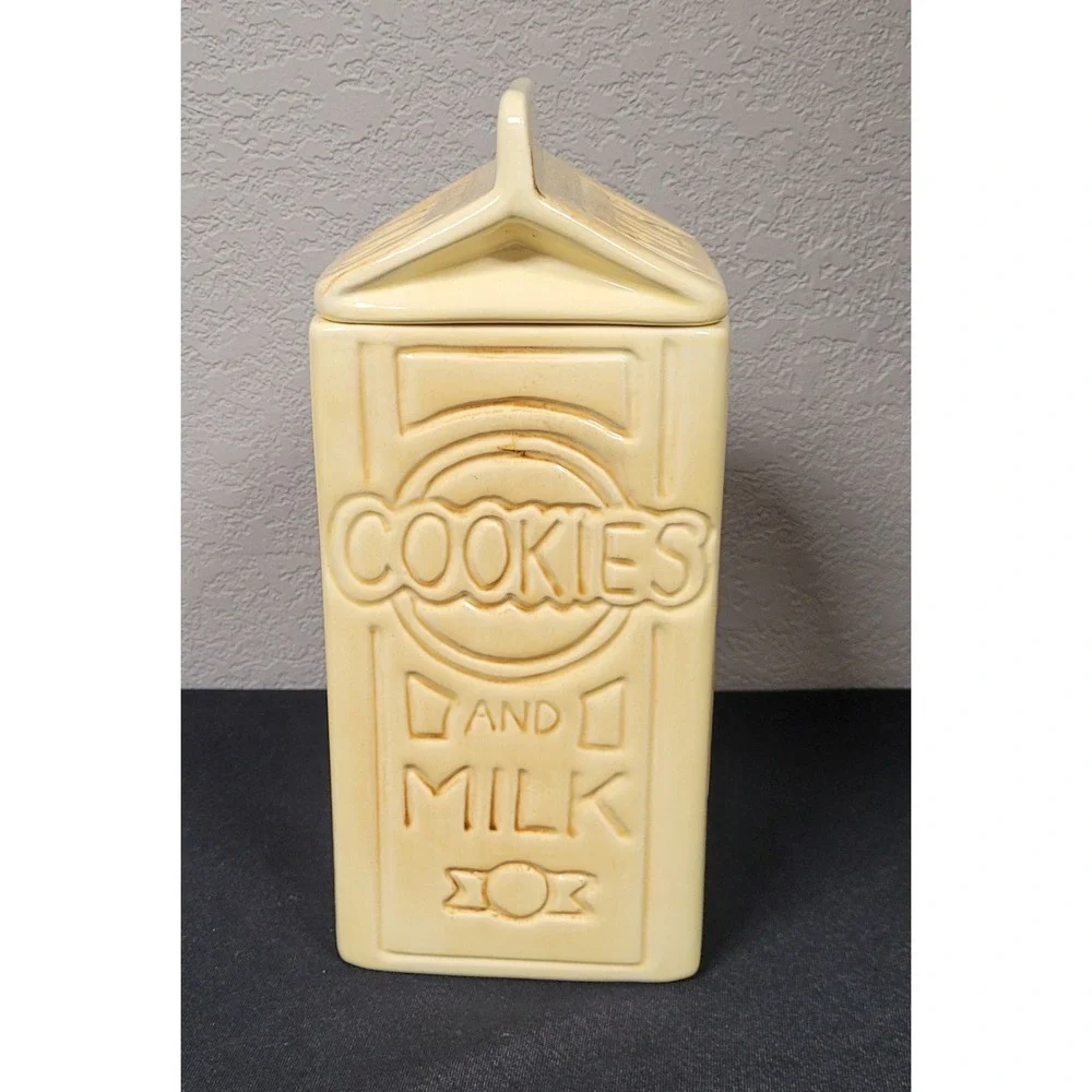 Vintage 1980s Ceramic Milk Carton Cookie Jar Kids Love Milk Retro Kitchen Decor
